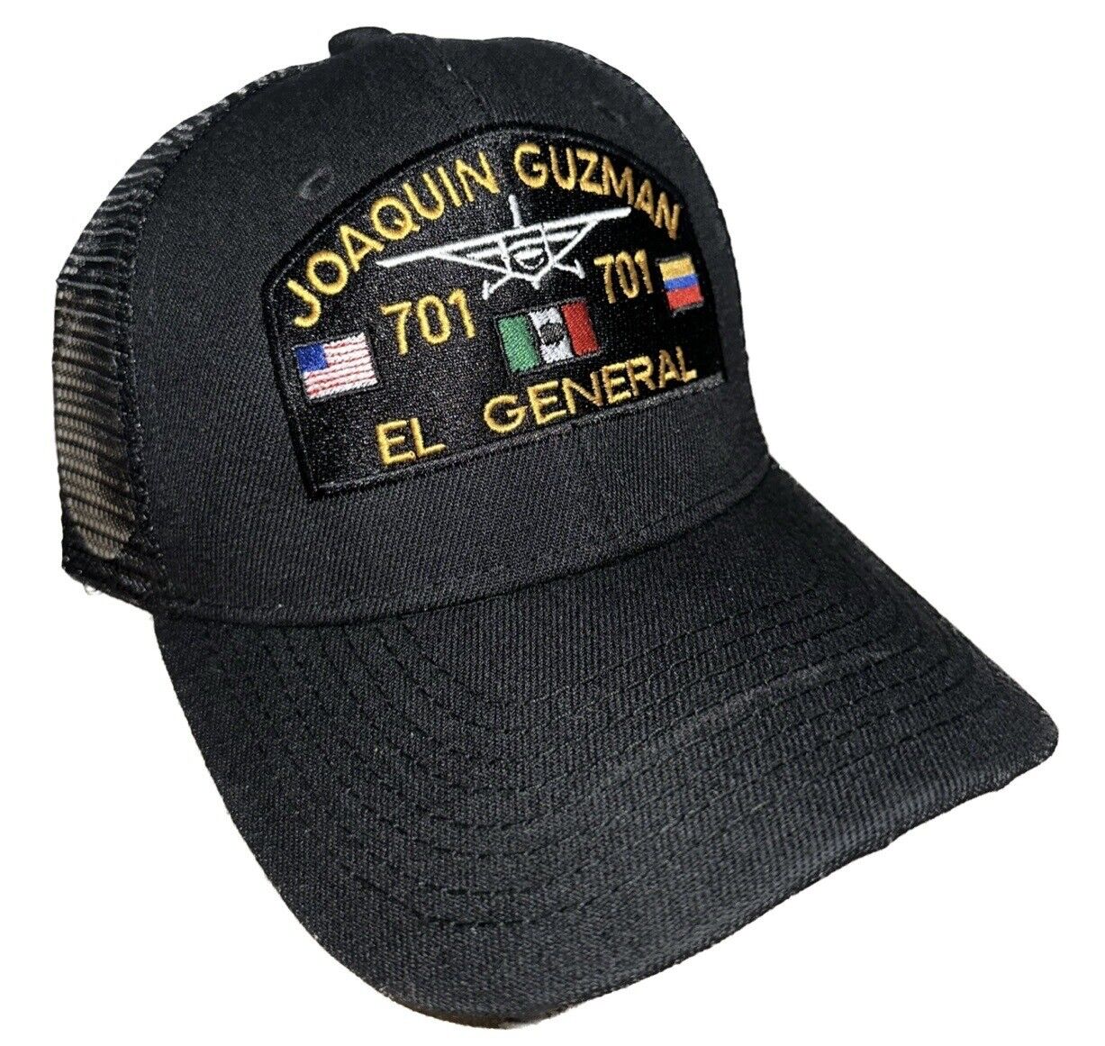 JGL Joaquín Guzmán El General 701 Black Trucker Baseball Cap