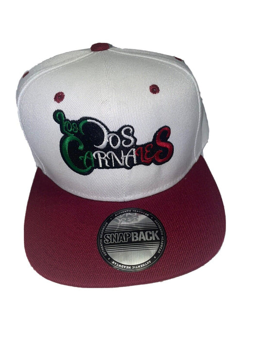 Los Dos Carnales Custom Embroidered White & Red SnapBack