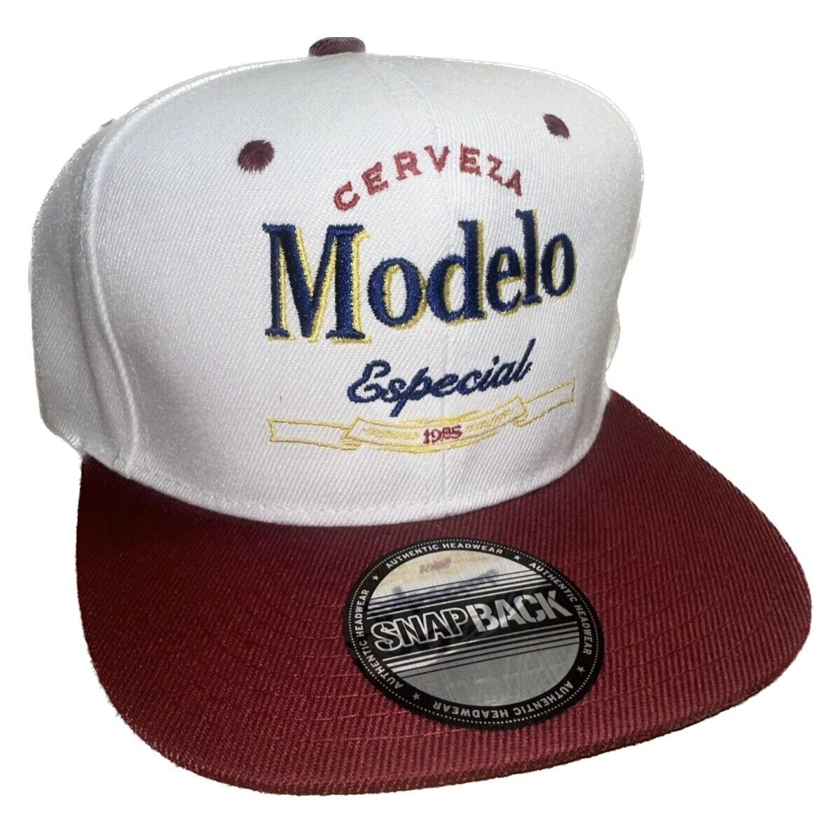 Cerveza Modelo Especial Custom Embroidered White/Red SnapBack