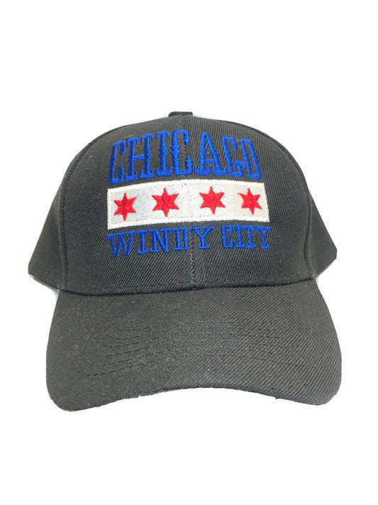 Chicago Windy City Logo Custom Embroidered Black Baseball Cap