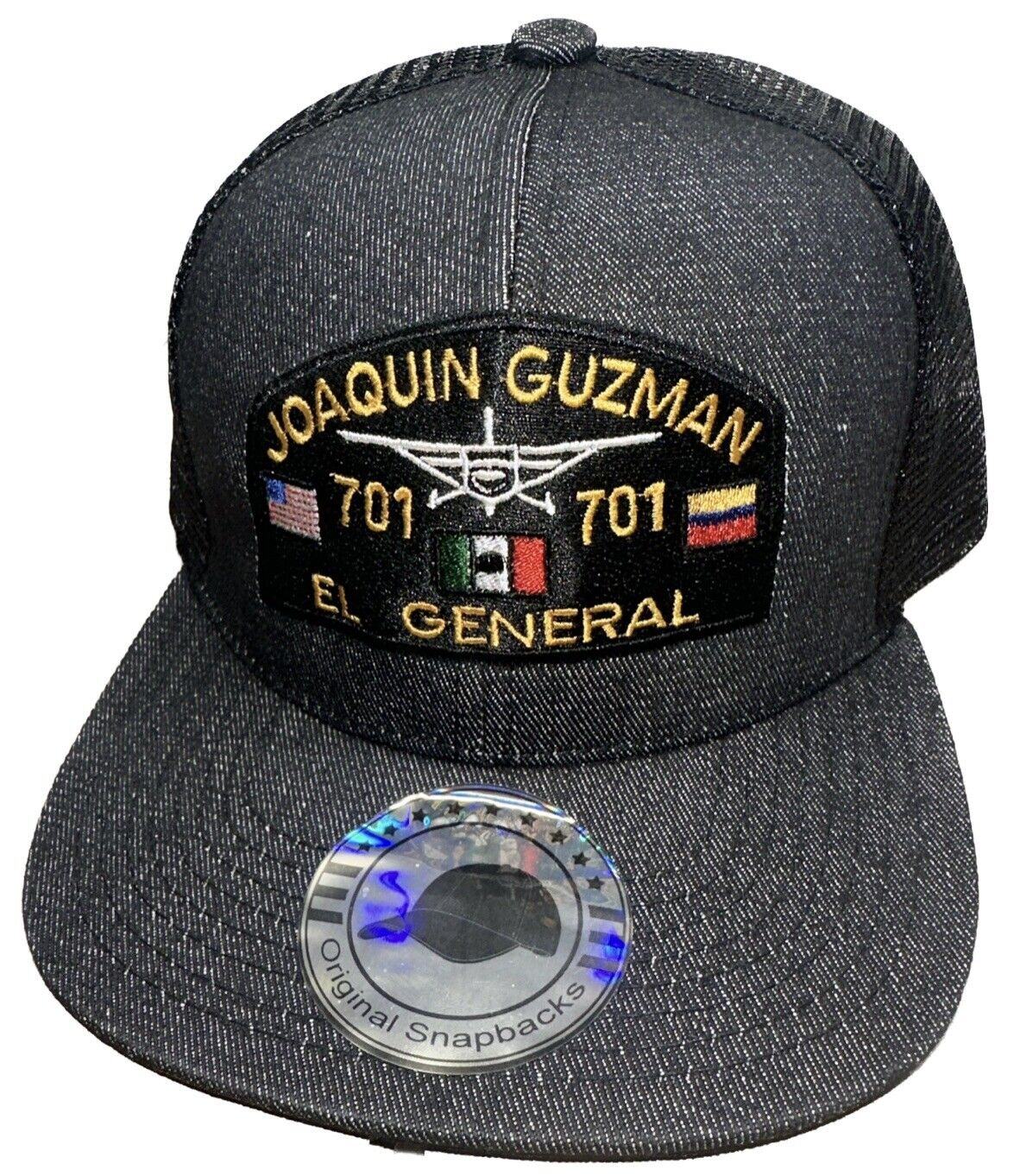 JGL Joaquín Guzmán El General 701 Black Trucker SnapBack