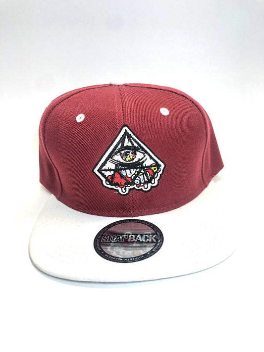 Eye Of Providence Diamond Triangle Custom Embroidered White & Red SnapBack