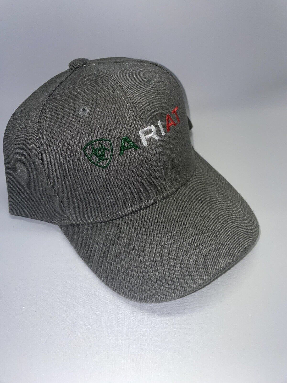 Ariat Red White And Green Logo Custom Embroidered Gray Baseball Cap