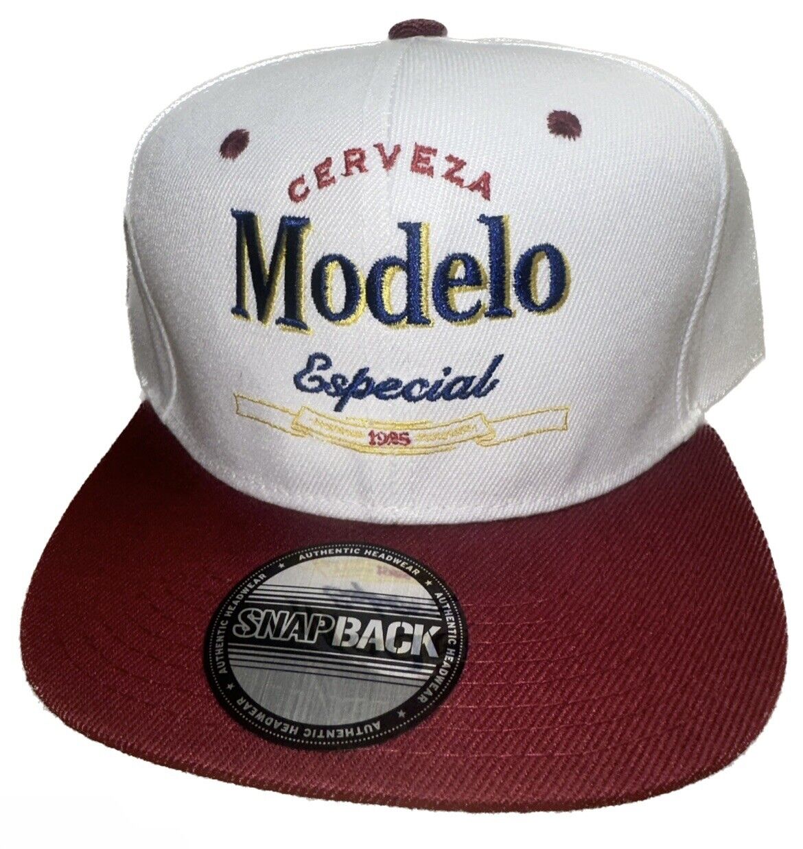 Cerveza Modelo Especial Custom Embroidered White/Red SnapBack