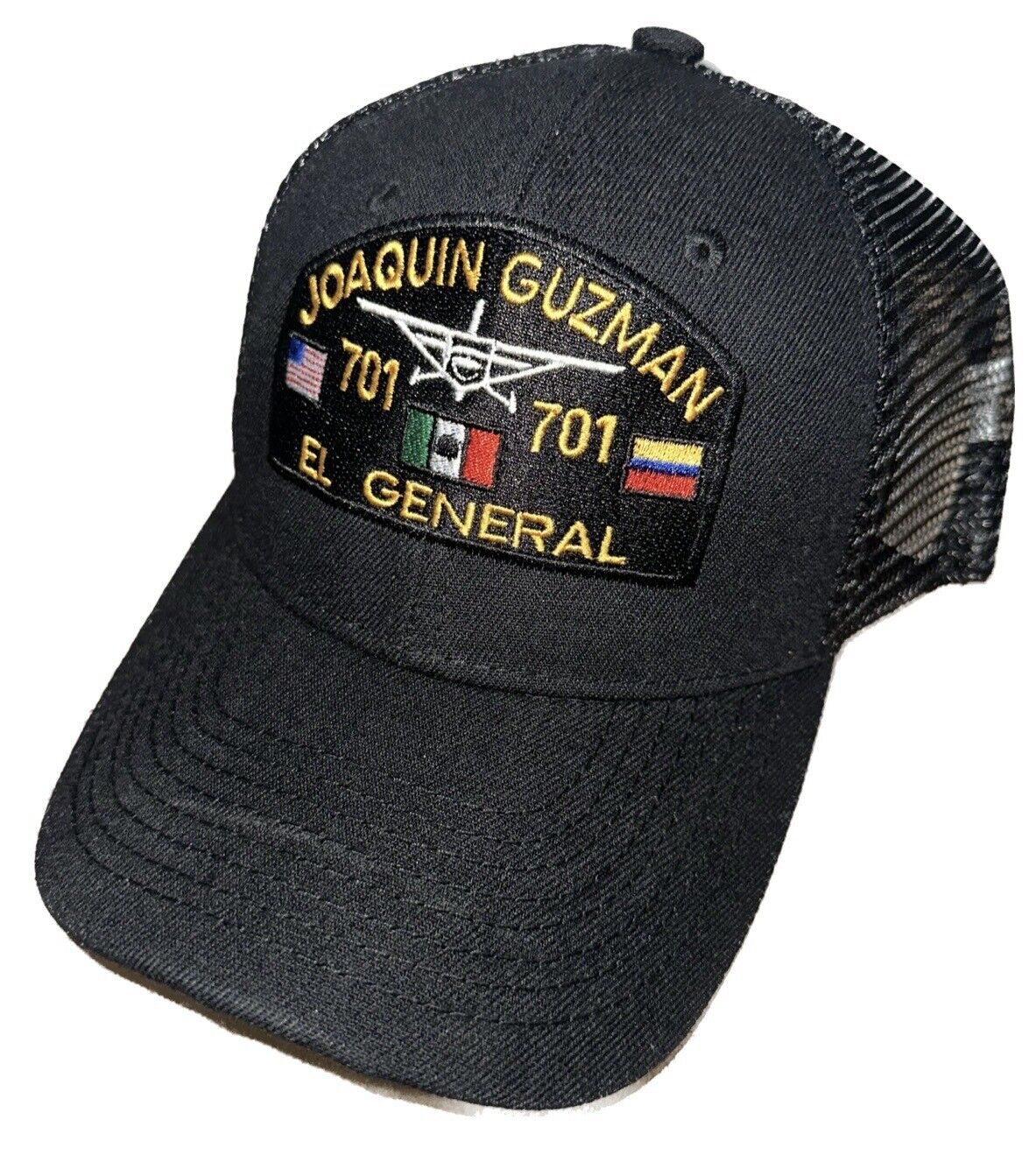 JGL Joaquín Guzmán El General 701 Black Trucker Baseball Cap