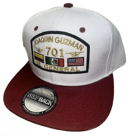 JGL Joaquín Guzmán El General 701 Custom Embroidered White/Red SnapBack