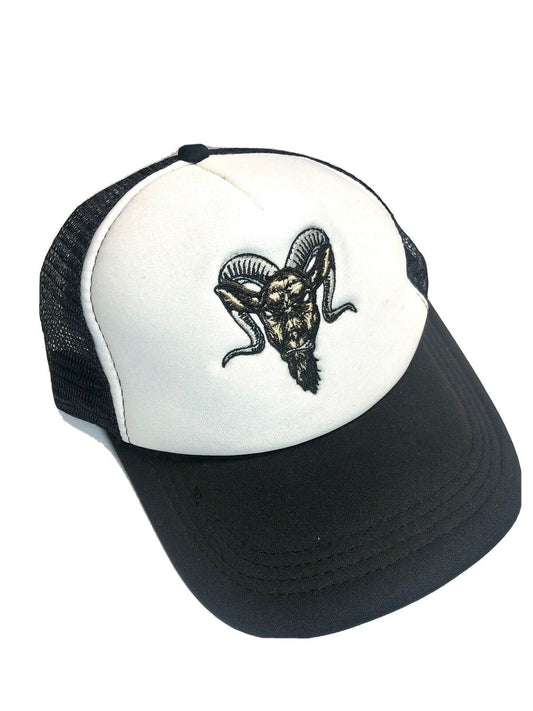 Goat Logo Custom Embroidered Black & White Trucker Hat