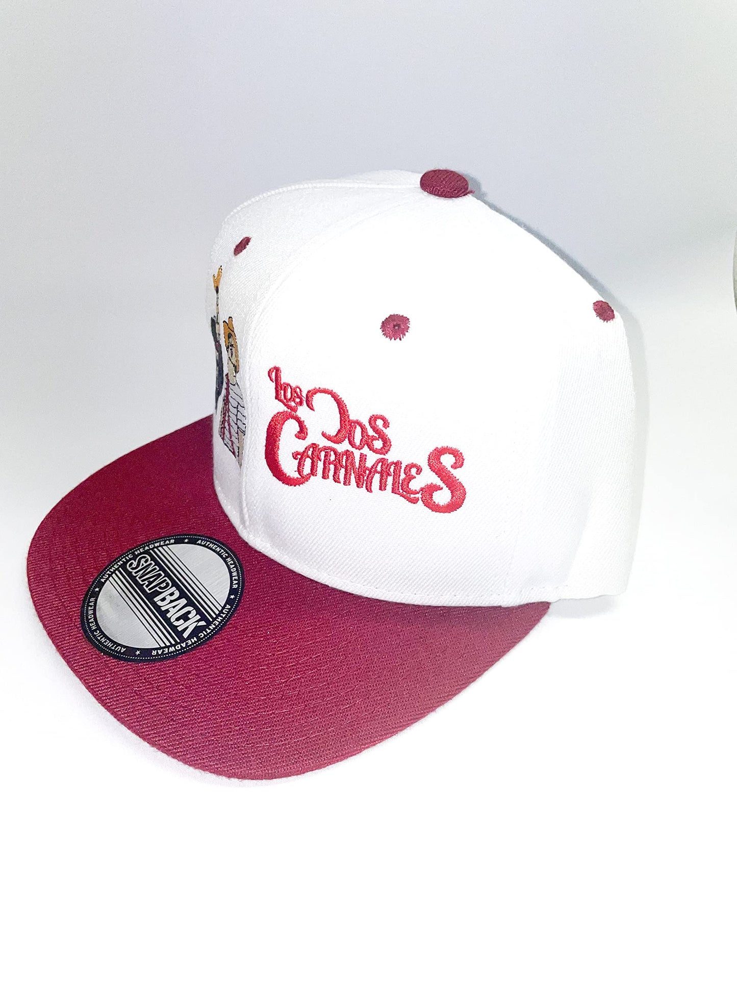 Los Dos Carnales Red and White Snapback Gorra