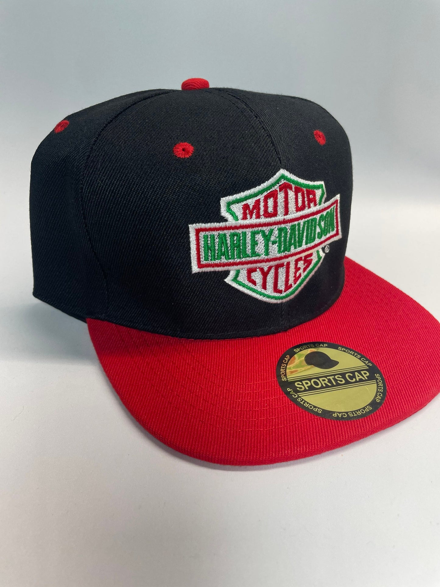 Red White and Green Harley Davidson Logo On Black/Red SnapBack